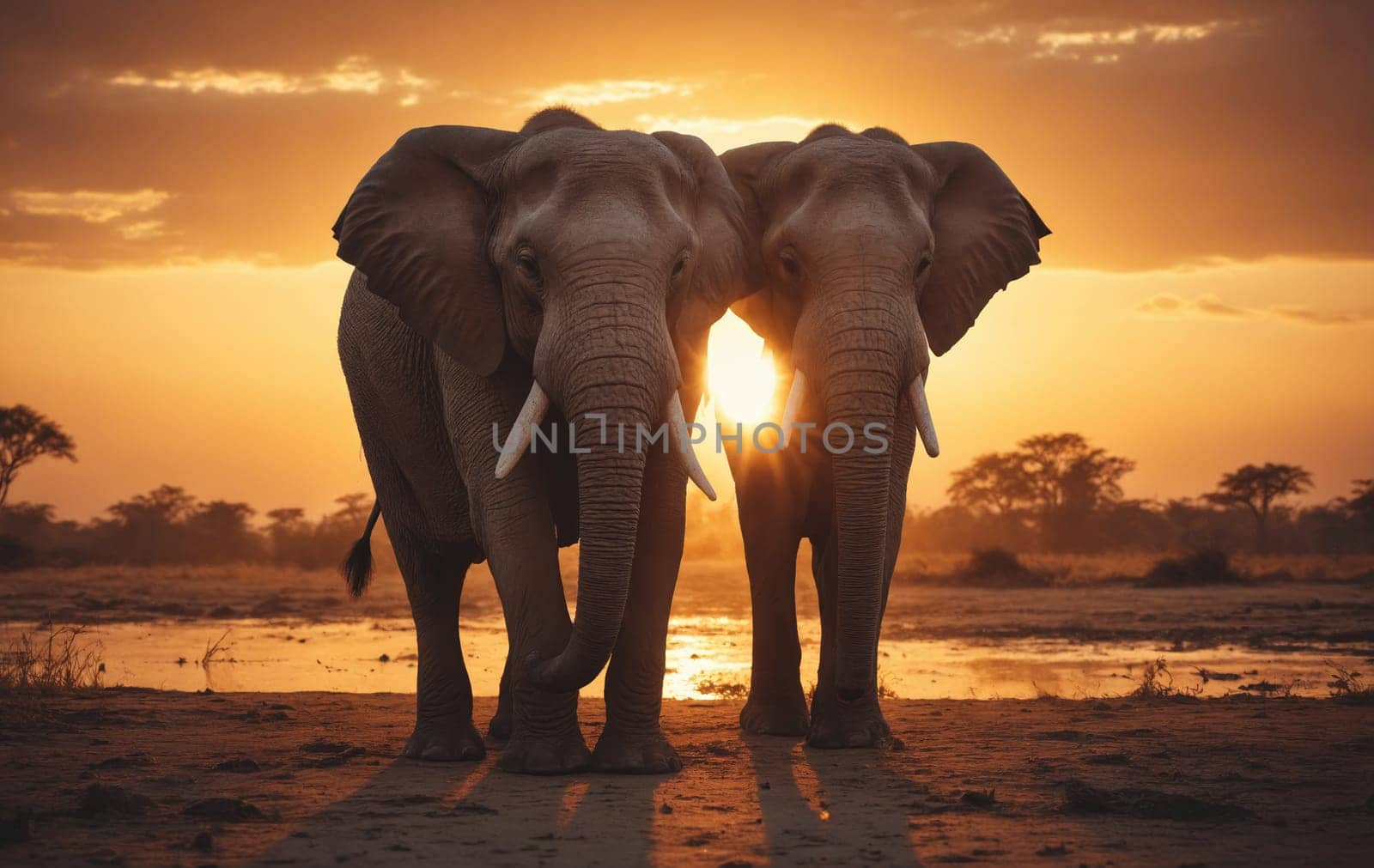 Indian elephant in water puddle at sunset, natures beauty by Andre1ns