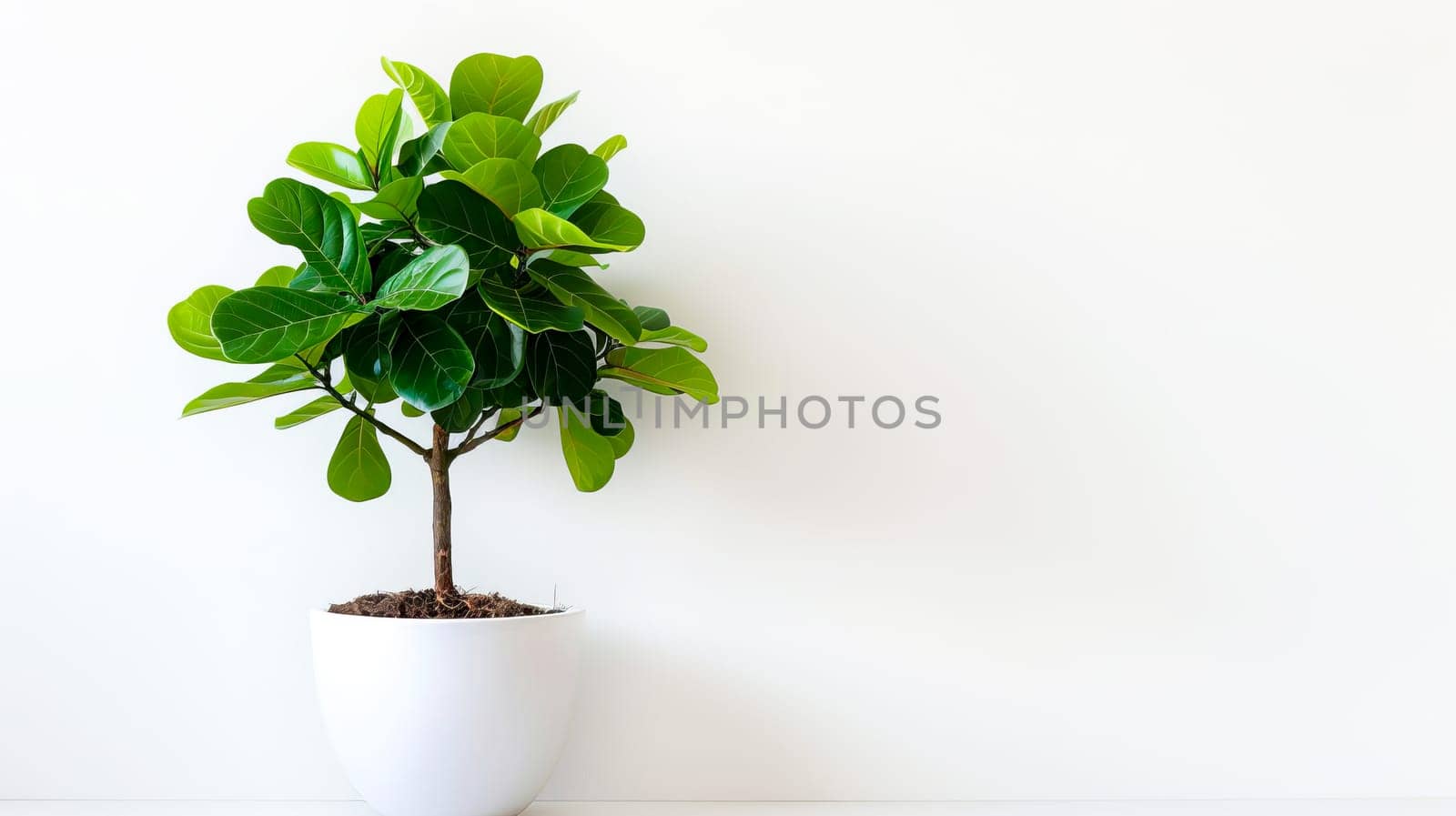 Houseplant ficus in a white pot on a white background, copy space. AI generated by OlgaGubskaya