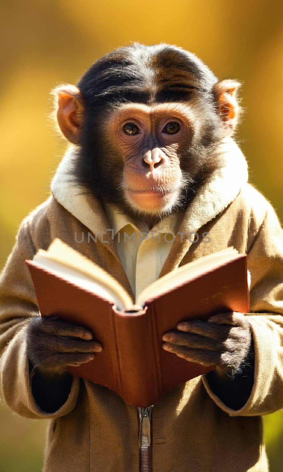 Portrait of a monkey with a book on a dark background by Andre1ns