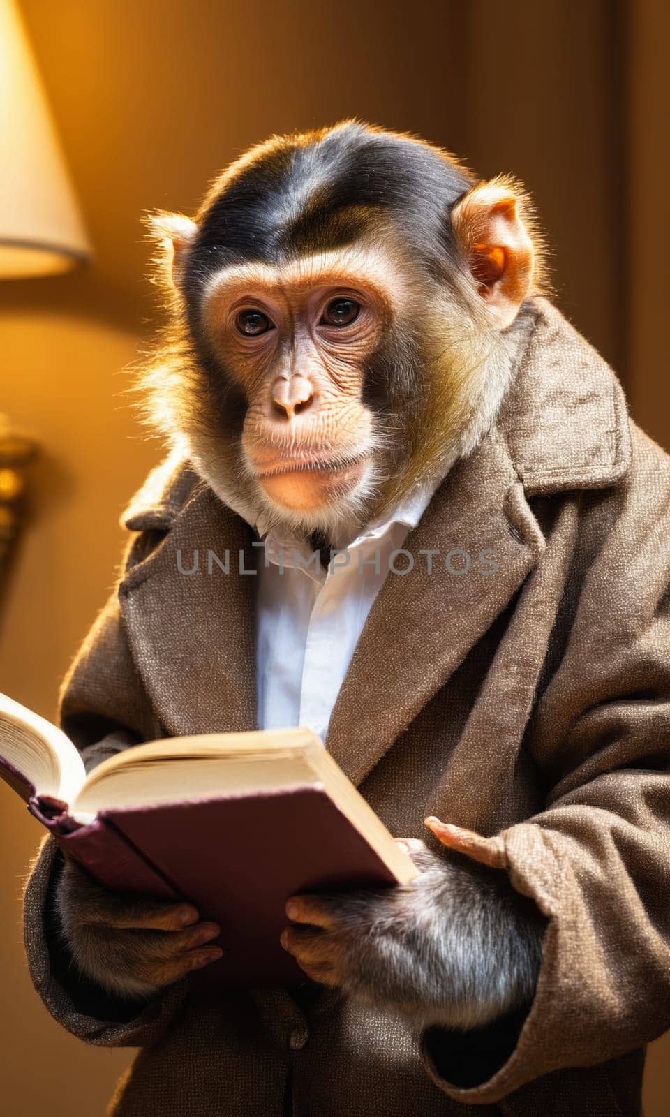 a monkey in a coat reading a book by Andre1ns