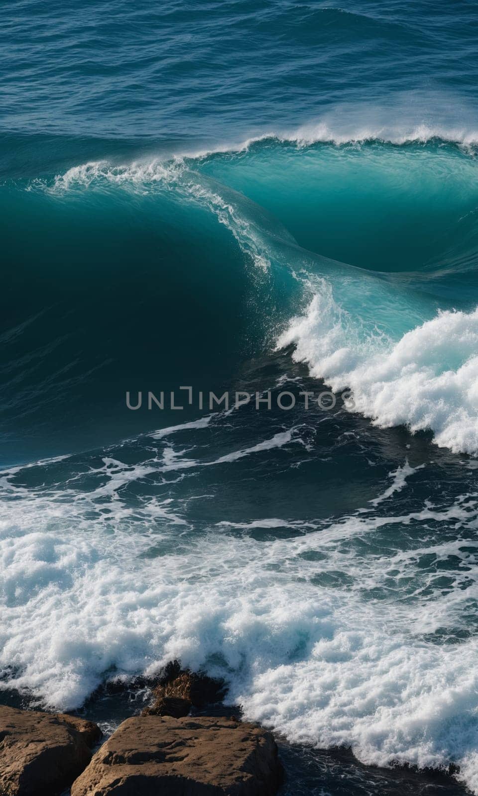 Waves breaking on the shore of the Atlantic Ocean in Portugal