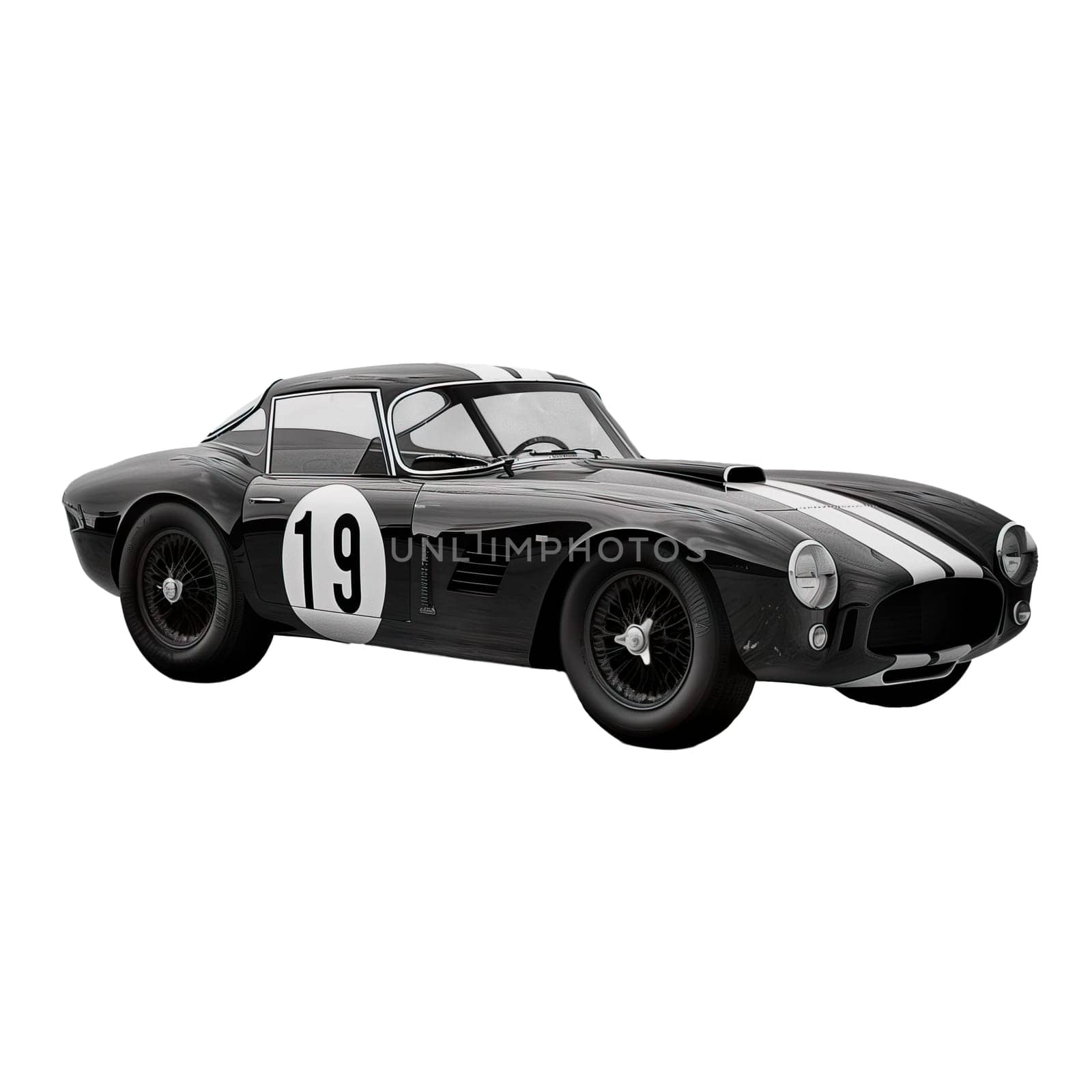 Classic vintage sport car black and white isolated photo by Dustick