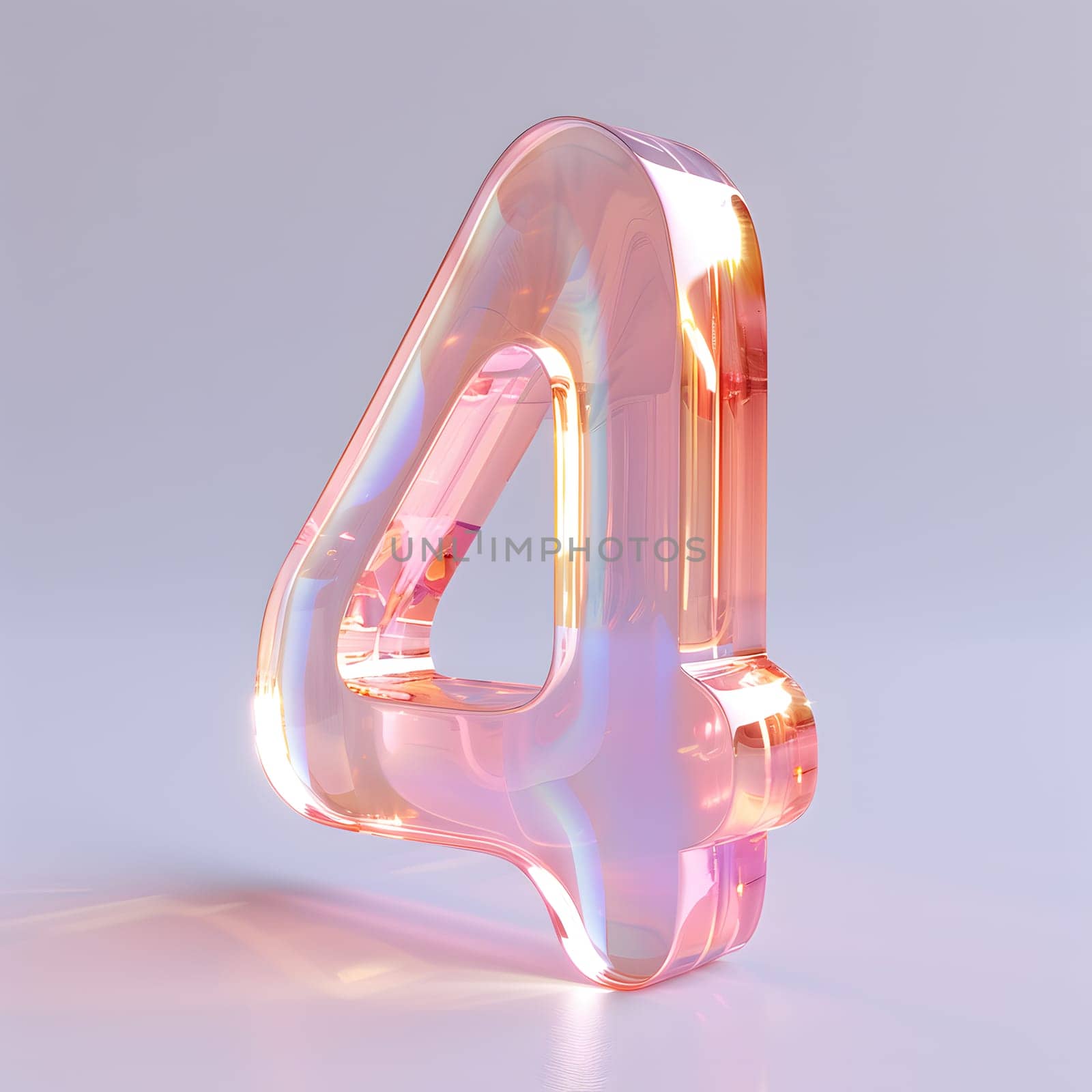 Automotive lighting inspired by art, featuring a floating number four made of transparent glass. The electric blue, magenta, and peach hues create a unique fashion accessory design