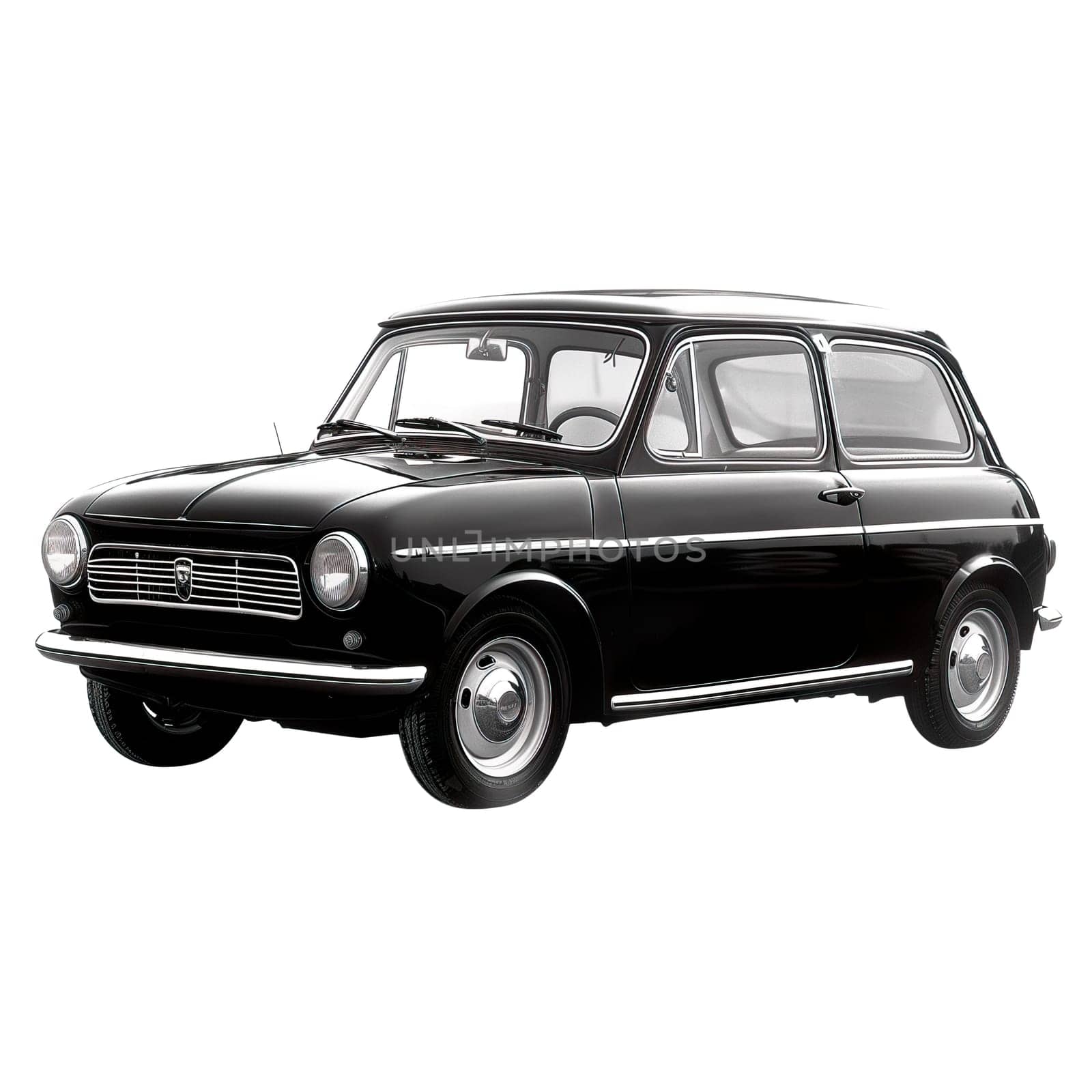 European vintage compact car black and white isolated photo by Dustick