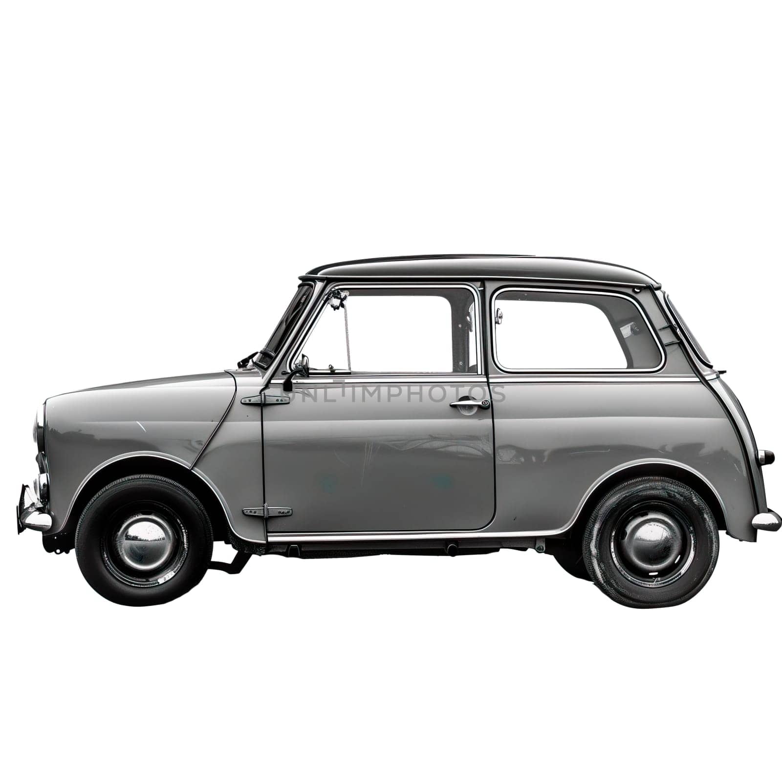 European vintage compact car black and white isolated ai generated photo