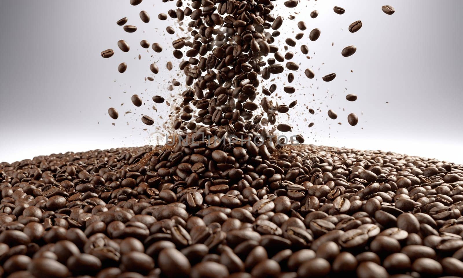 Coffee beans falling into the air. 3d illustration