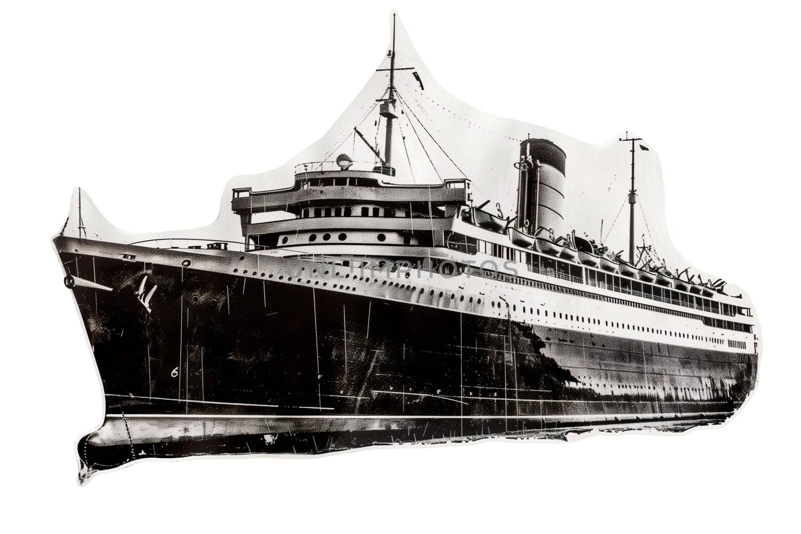 Vintage cruise ship 1920s black and white isolated ai generated photo