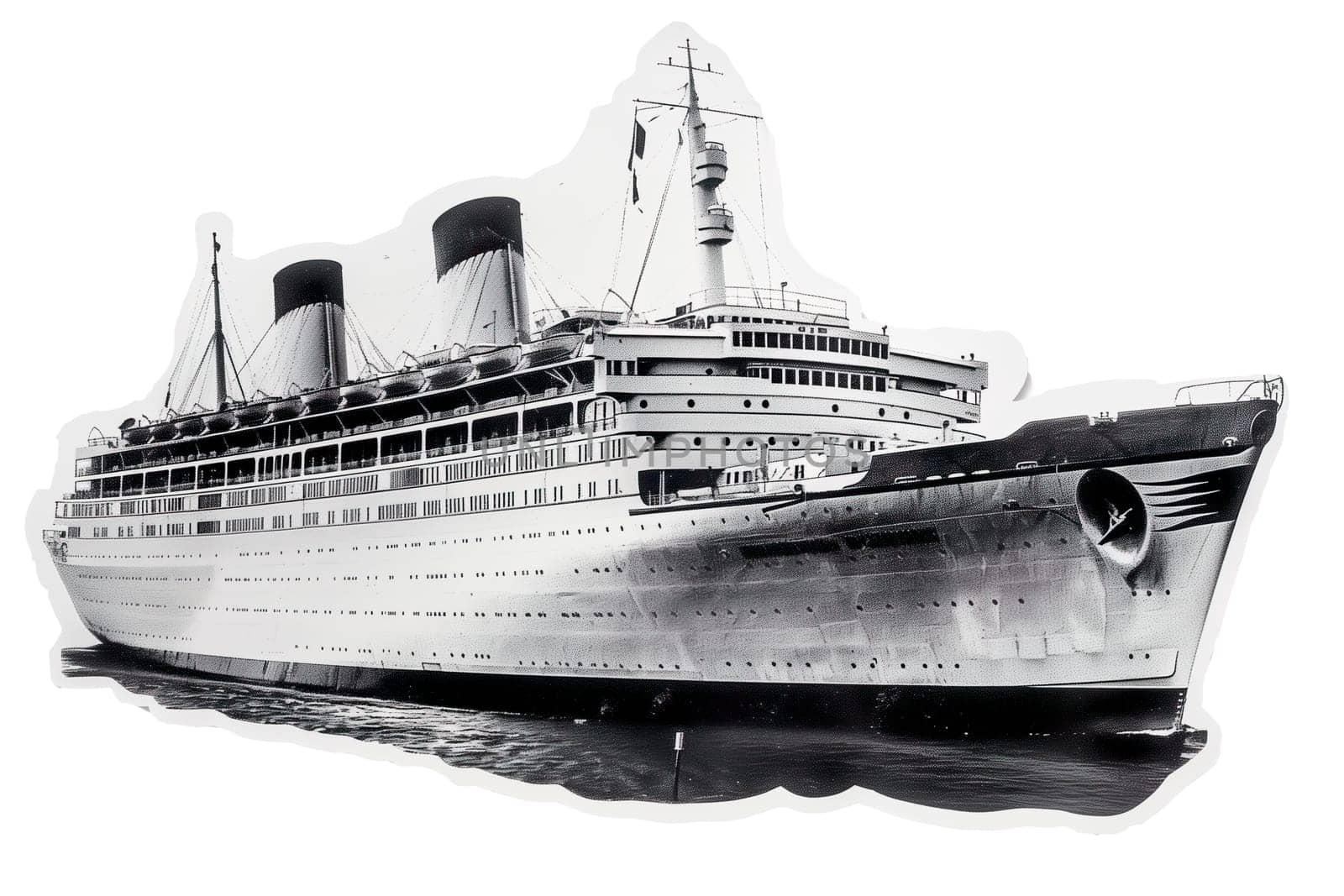 Vintage cruise ship 1920s black and white isolated ai generated photo