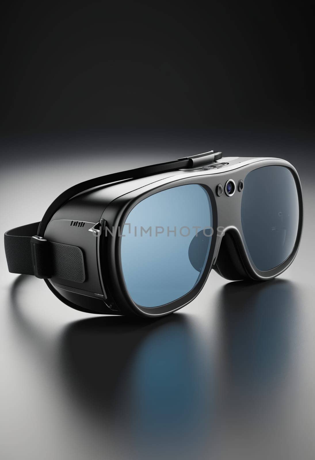 3d render of VR glasses on a gray background with shadow