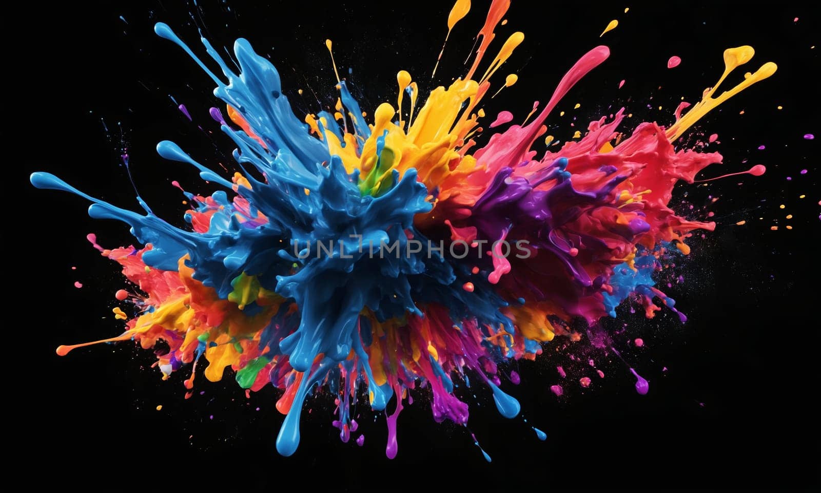 Colorful paint splashes isolated on black background by Andre1ns