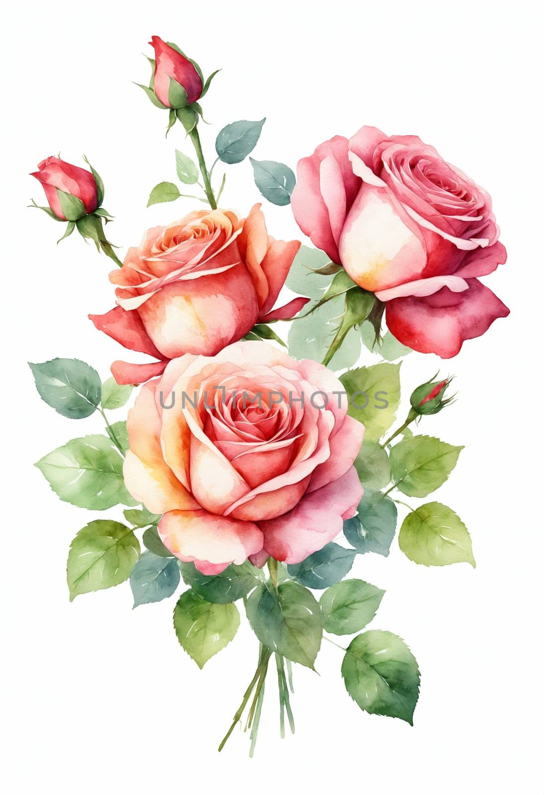 Watercolor bouquet of roses. Hand painted illustration isolated on white background by Andre1ns