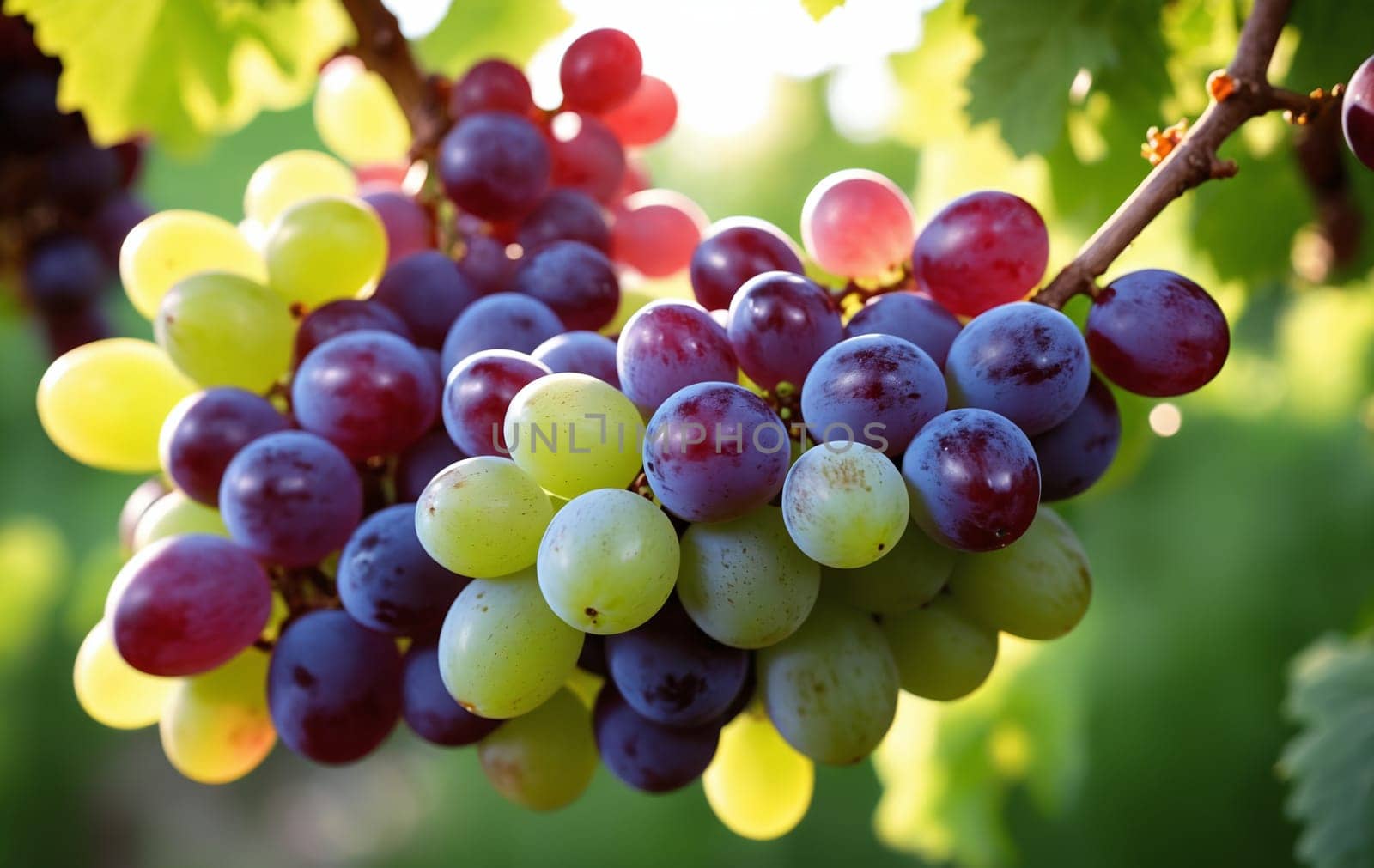 Bunch of grapes in vineyard, close-up. Nature background.