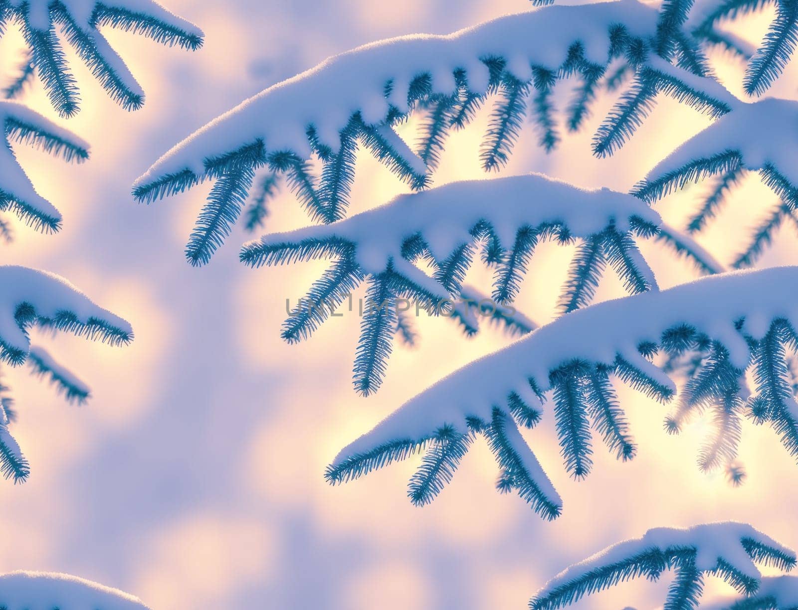 The image is a snowy landscape with bare trees in the foreground and a blue sky in the background. - seamless and tileable