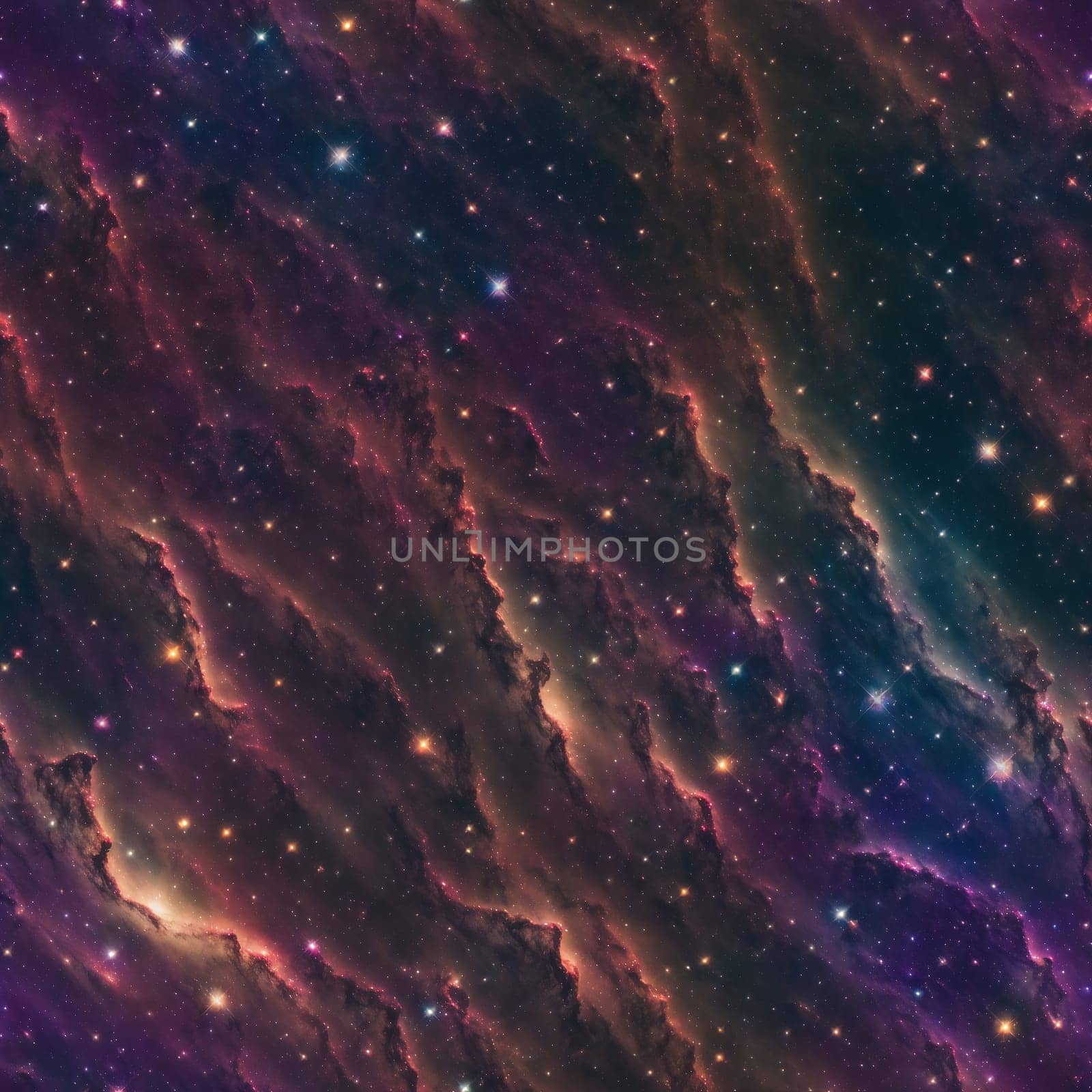 The image is a starry night sky with a bright, glowing nebula in the center. - seamless and tileable