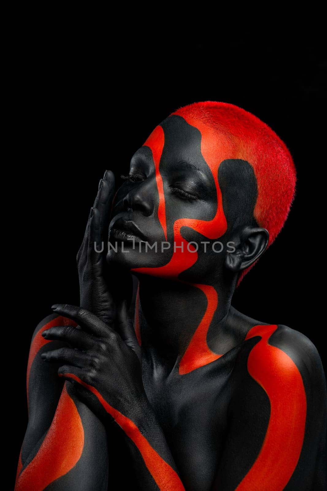 The Art Face. How To Make A Mixtape Cover Design - Download High Resolution Picture with Black and yellow body paint on african woman for your Music Song. Create Album Template with Creative Image
