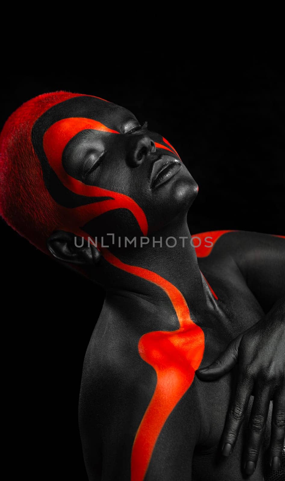 The Art Face. How To Make A Mixtape Cover Design - Download High Resolution Picture with Black and yellow body paint on african woman for your Music Song. Create Album Template with Creative Image