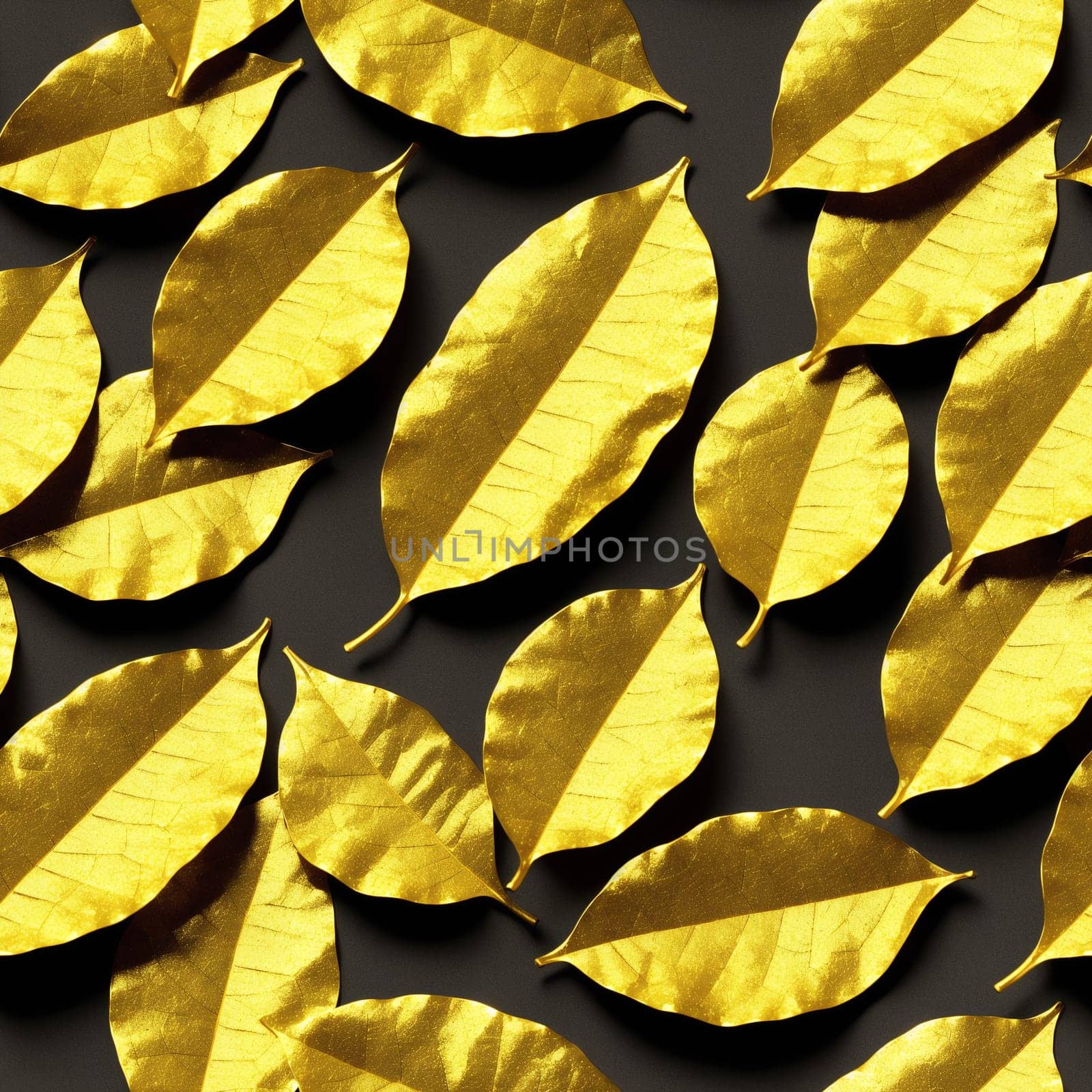 The image is a golden leaf pattern on a white background. - seamless and tileable