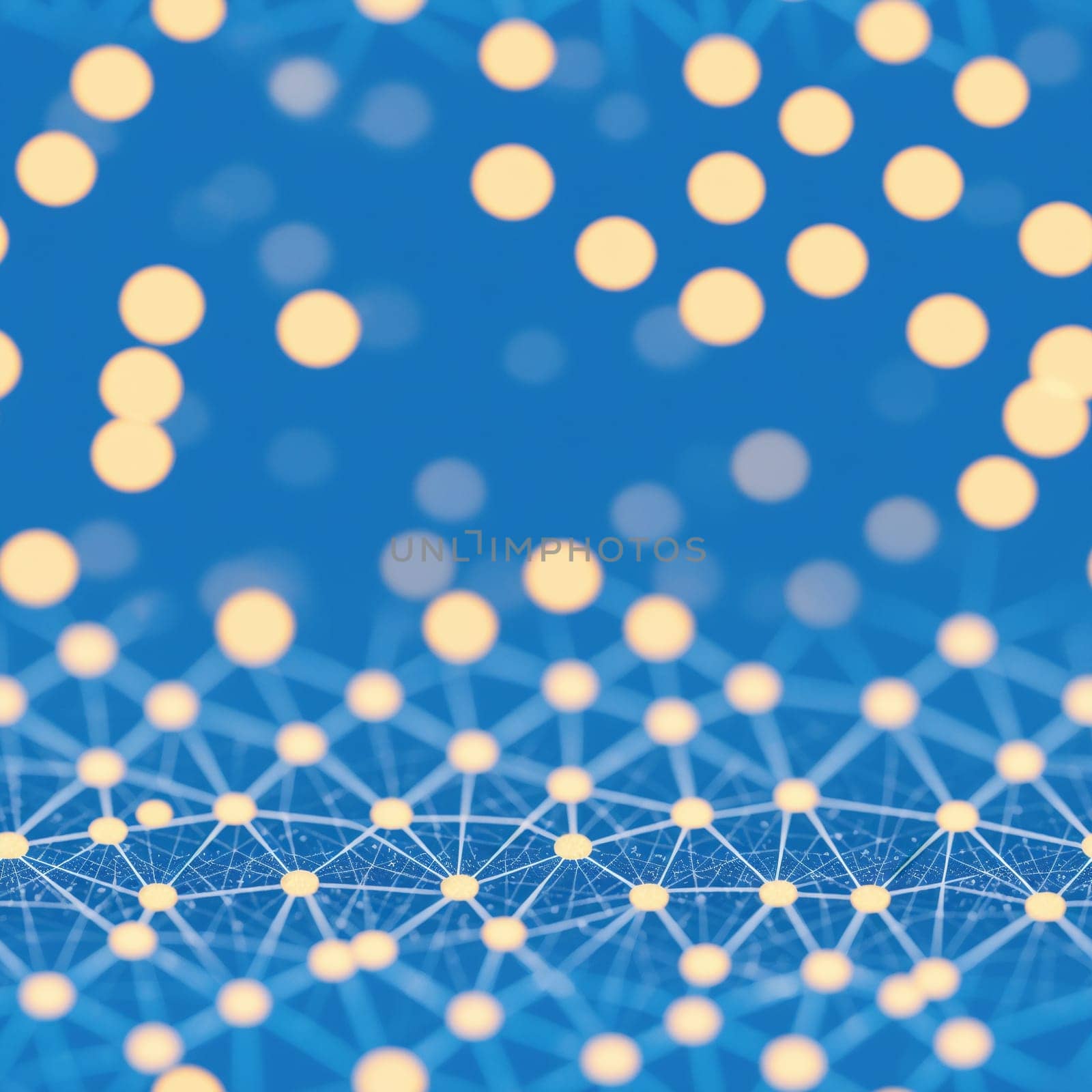 The image is a blue background with gold dots and lines. - seamless and tileable