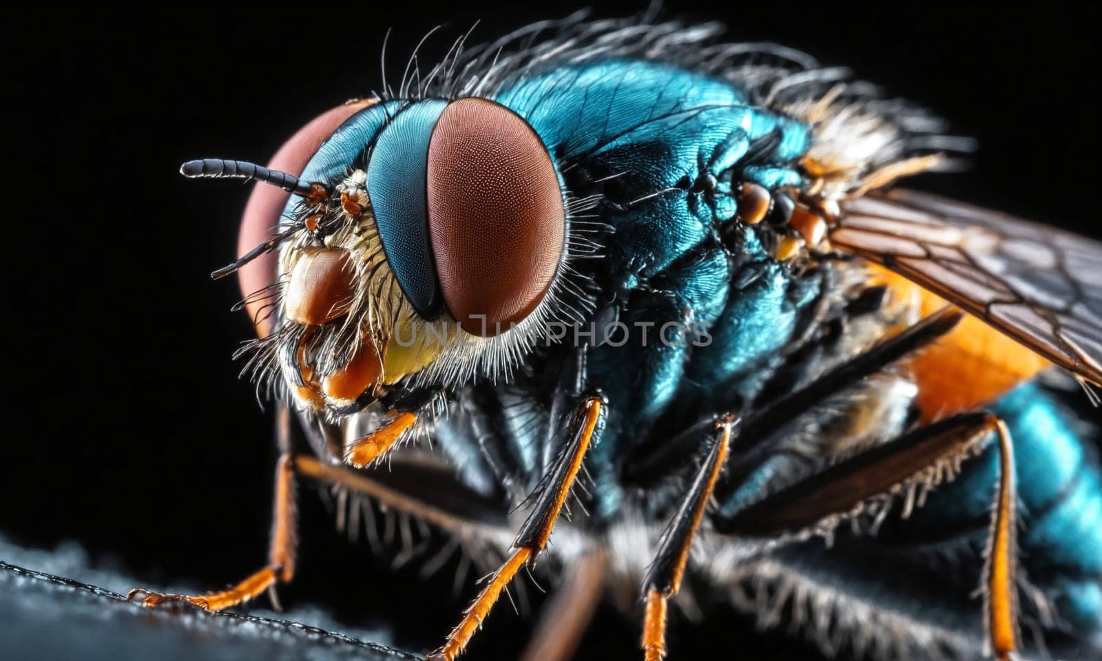 Closeup macro photography of a house fly on a black background by Andre1ns