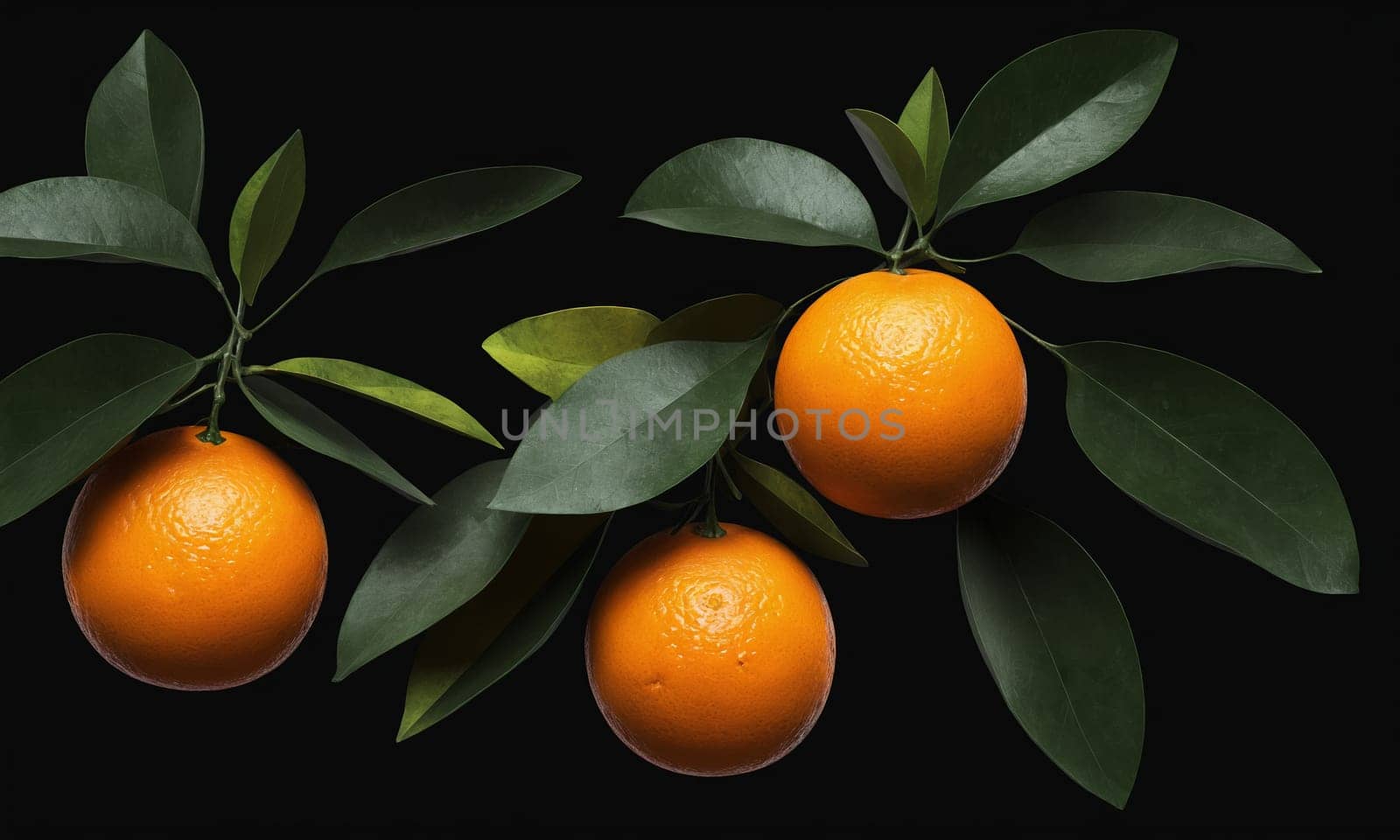 A seamless pattern featuring oranges with green leaves on a black background. by Andre1ns