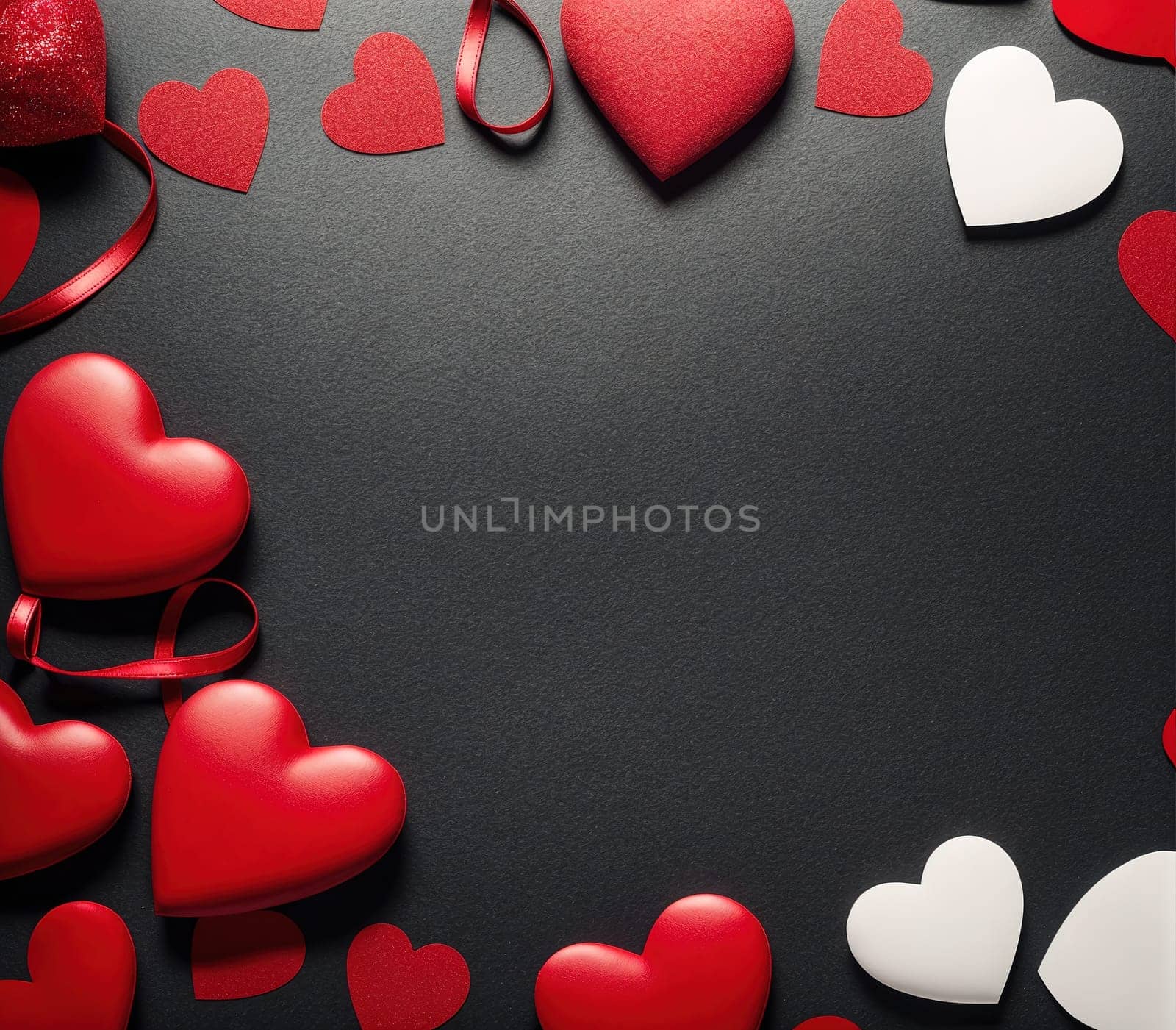 The image is a pink heart-shaped background with red and white hearts floating around it.