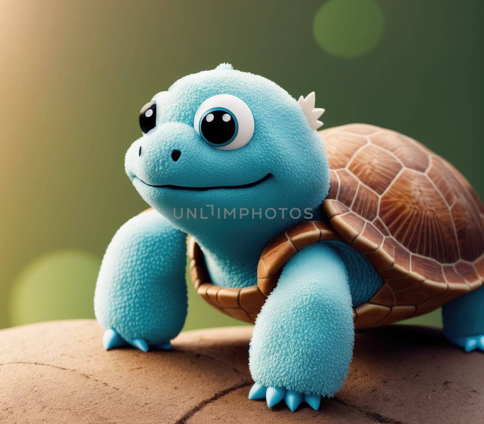 The image is a cartoon turtle standing on a rock with its head tilted to the side and its eyes looking up.