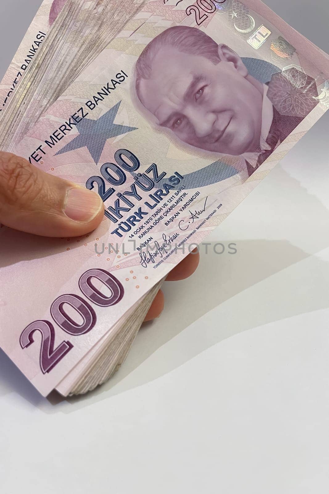 200 Turkish lira banknotes. Close-up. Financial concept. by yilmazsavaskandag