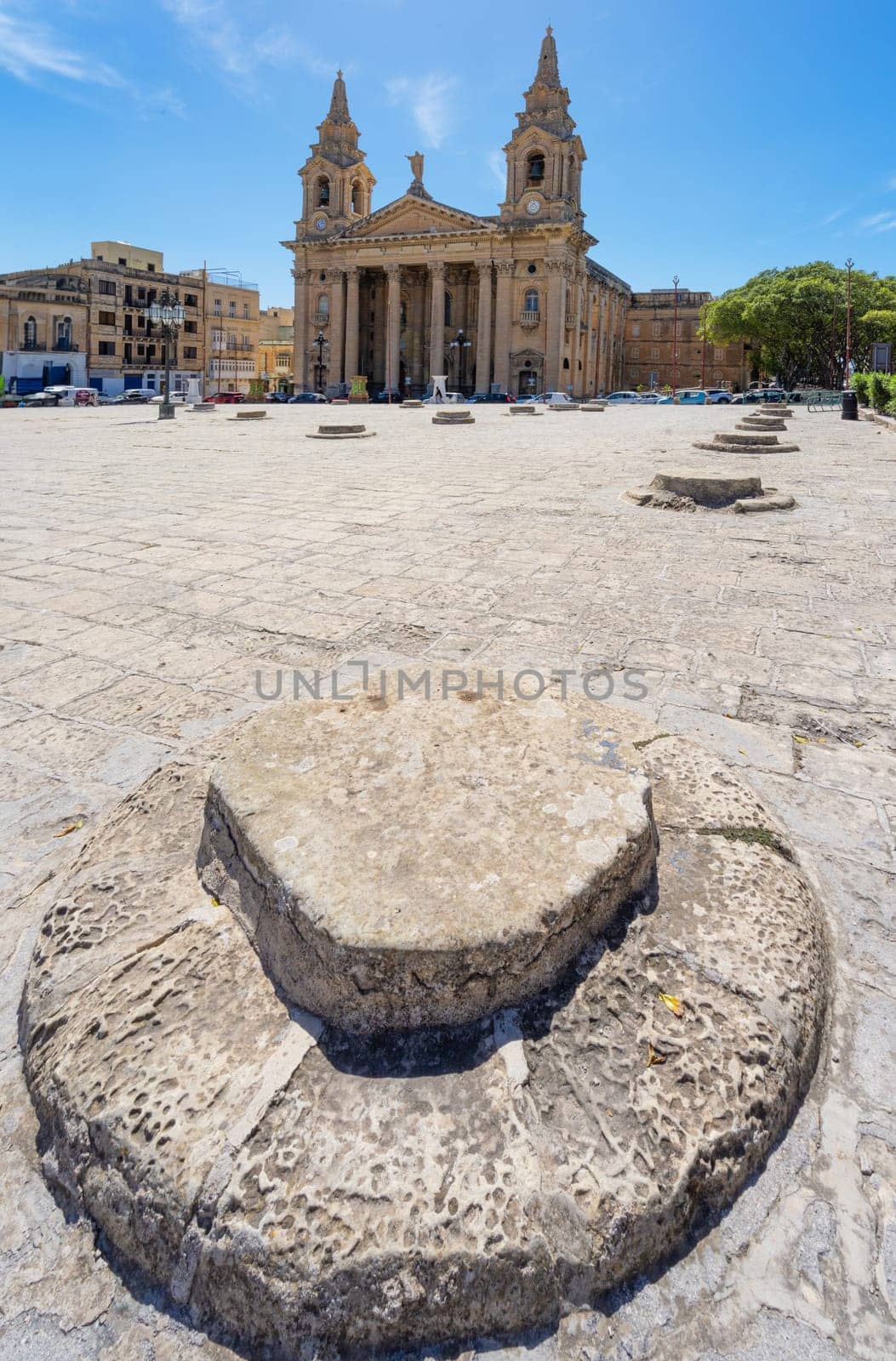 Valletta, Malta, April 03, 2024. The parish church of San Publio in Floriana