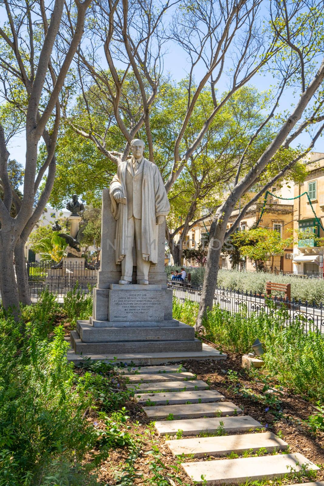 Valletta, Malta, April 03, 2024. The Hugo Mif Sud statue at the Maglio gardens in the city center