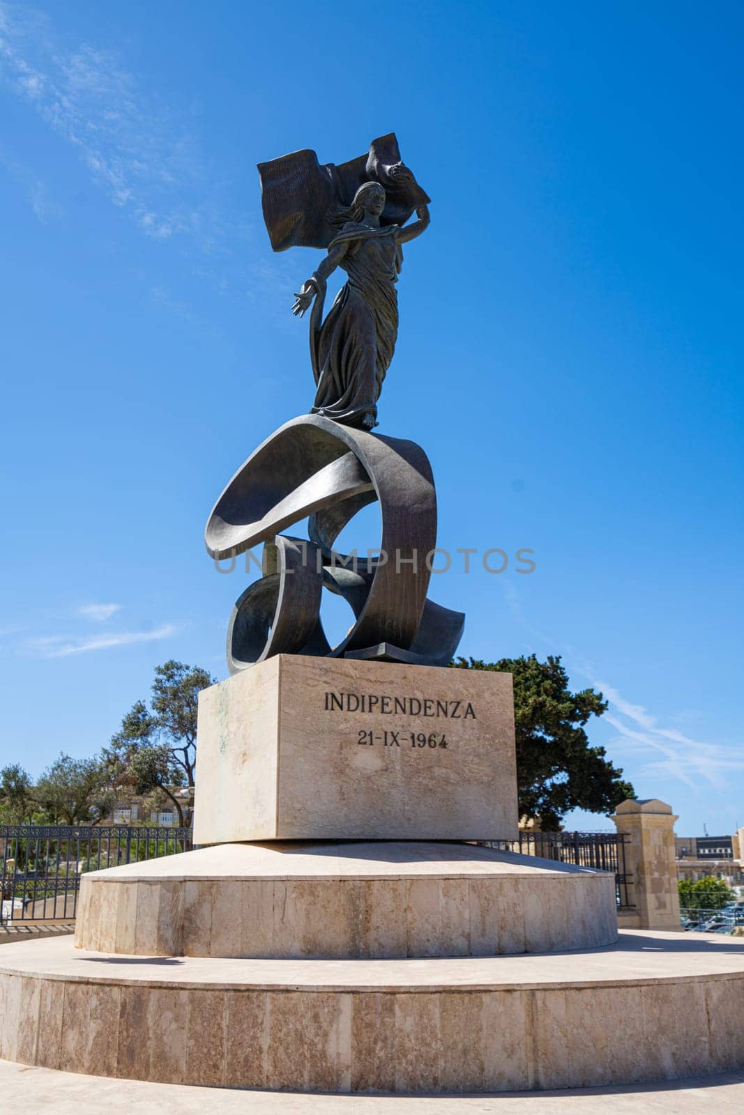 Valletta, Malta, April 03, 2024. the monument commemorating independence from British rule at the entrance to the Maglio gardens in the city centre