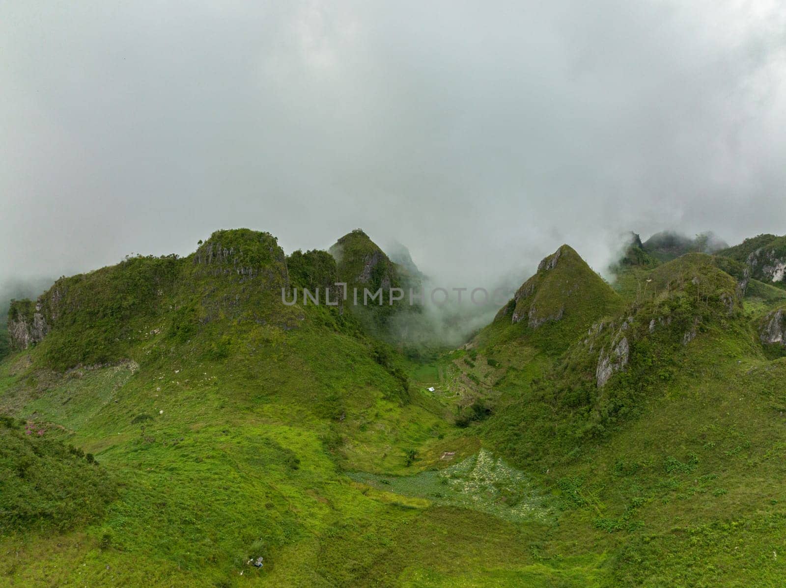 Aerial view of Osmena Peak. View of green mountains. Cebu Philippines.