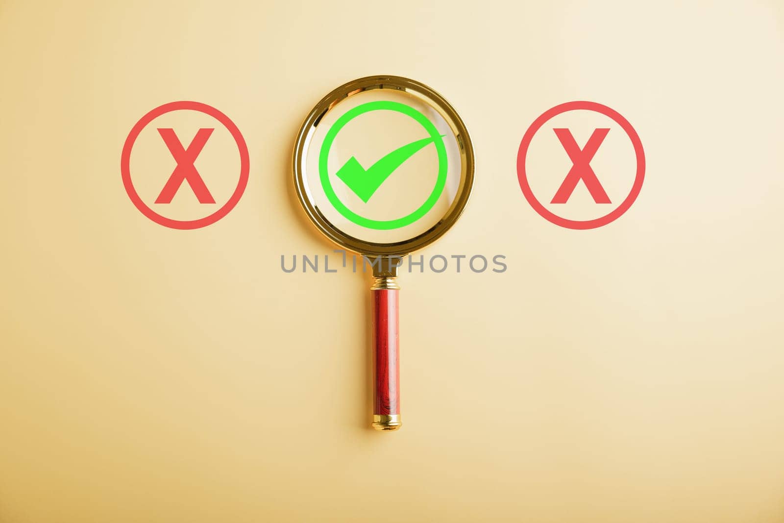 Hand with magnifying glass symbolizes business decision-making by Sorapop