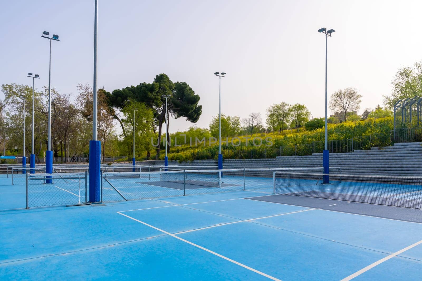 Empty space of a sportive facility with several pickleball outdoors courts
