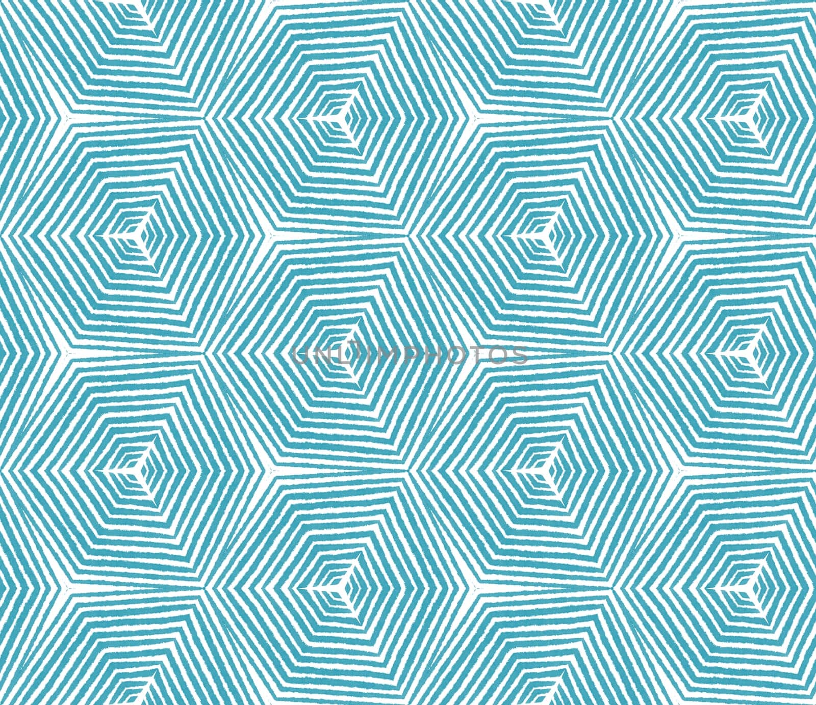 Exotic seamless pattern. Turquoise symmetrical kaleidoscope background. Textile ready exotic print, swimwear fabric, wallpaper, wrapping. Summer swimwear exotic seamless design.