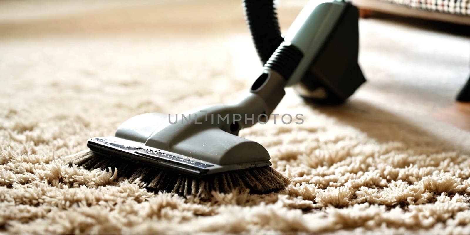 The vacuum cleaner brush cleans the carpet. Generative AI by gordiza