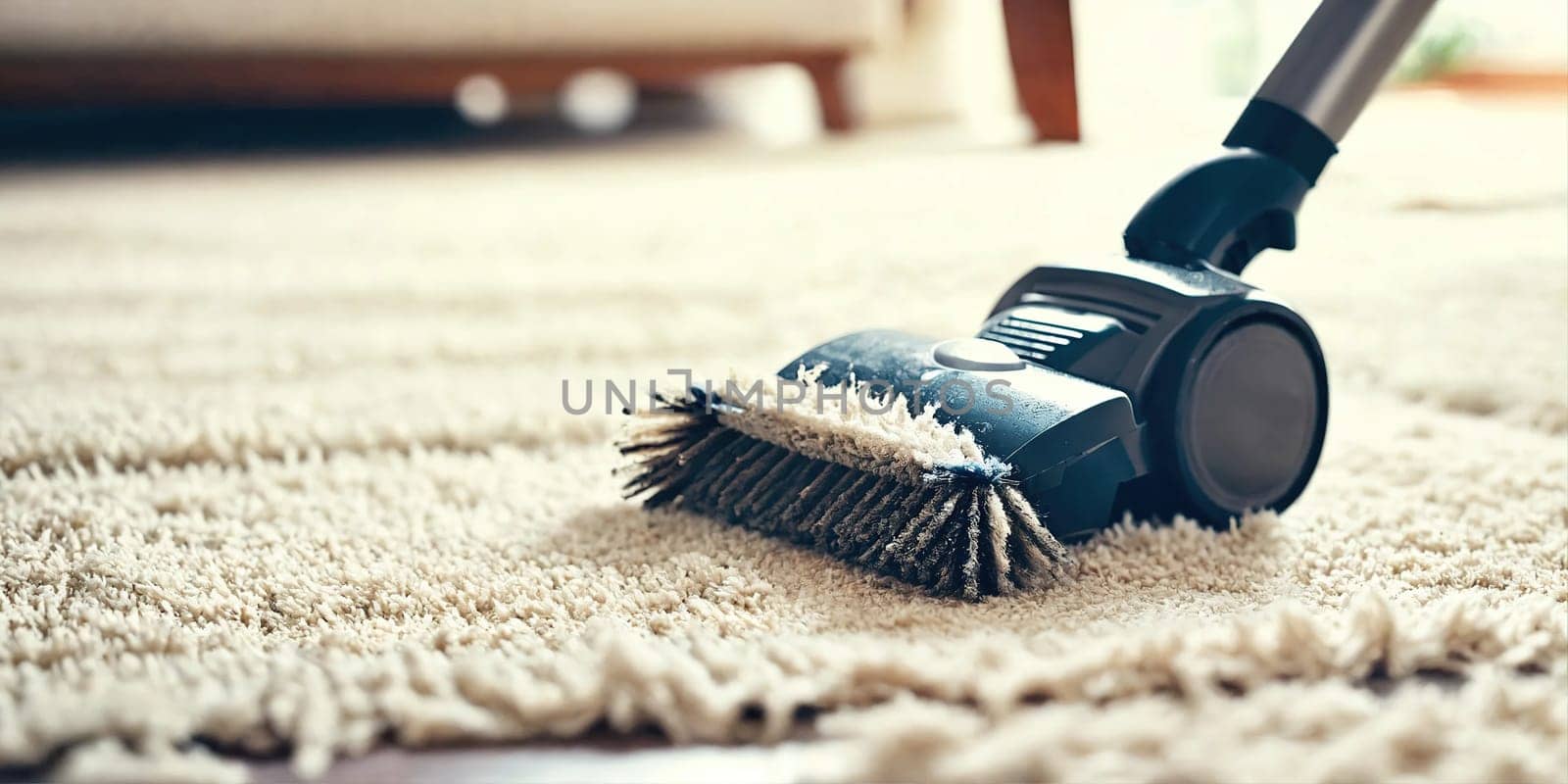 The vacuum cleaner brush cleans the carpet. Generative AI. High quality photo