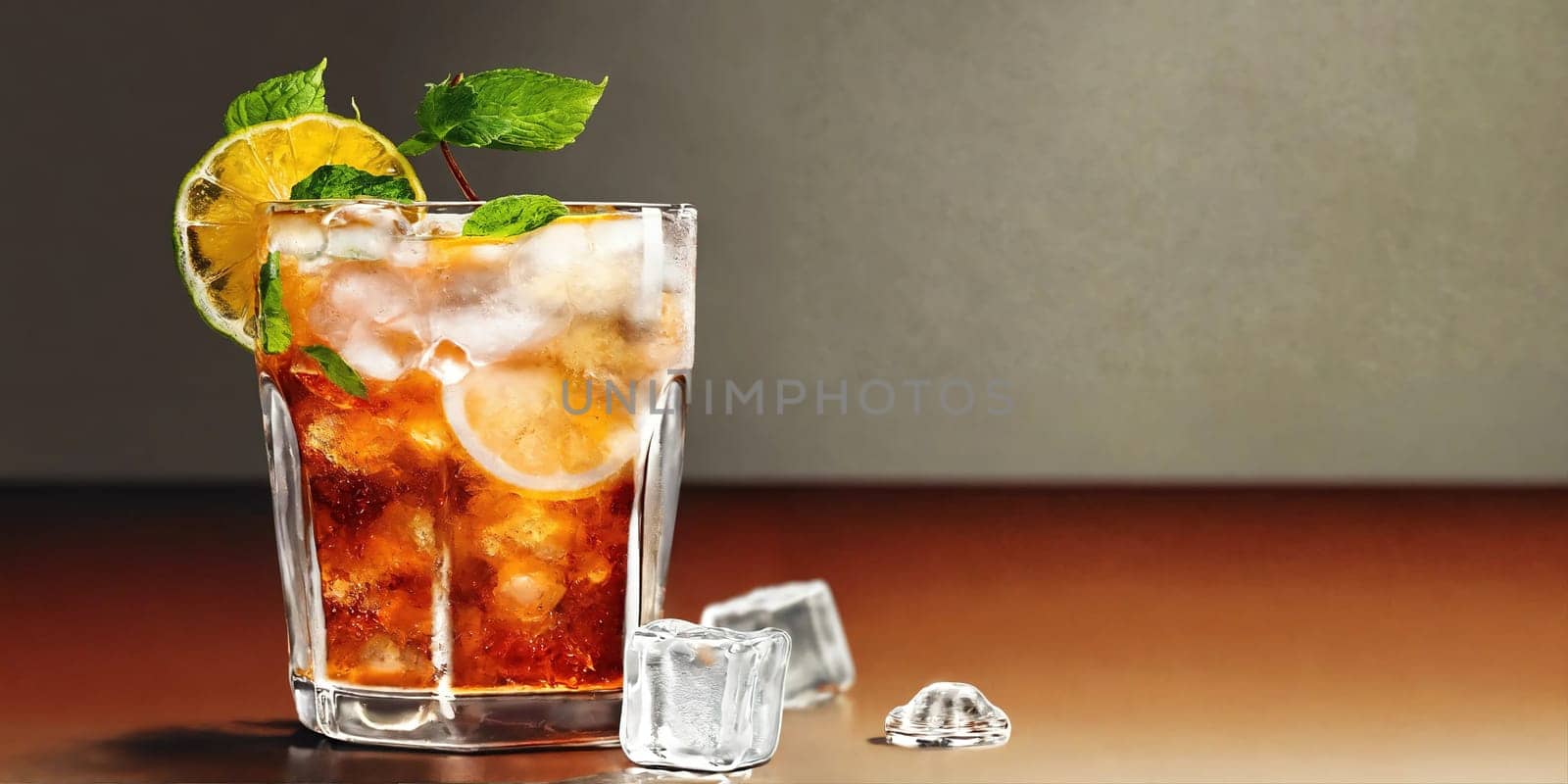 Cocktail with ice and straw. Generative AI. High quality photo