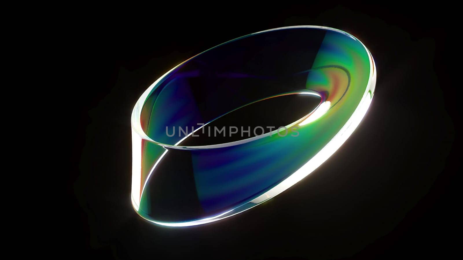 Holography An endless Mobius strip rotate on black back 3d render by Zozulinskyi