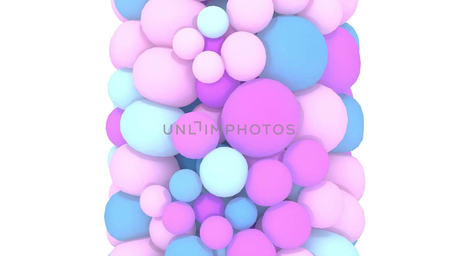 Colorful pastel pink and blue spheres arranged in a vertical column on a white back 3d render by Zozulinskyi
