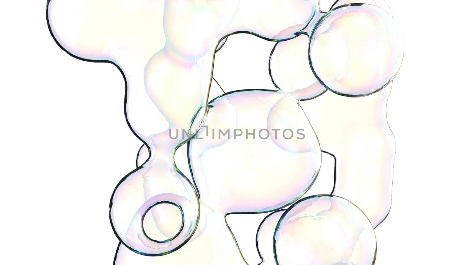 Abstract bubble metaball shapes on white back holographic colors 3d render