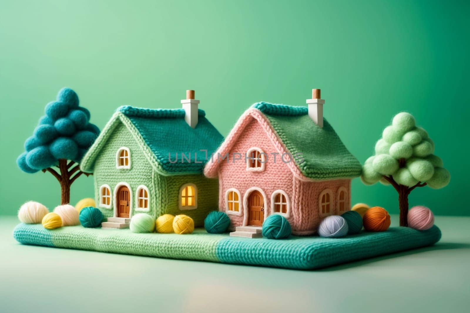 model of a house in a knitted style, concept: insulated house .