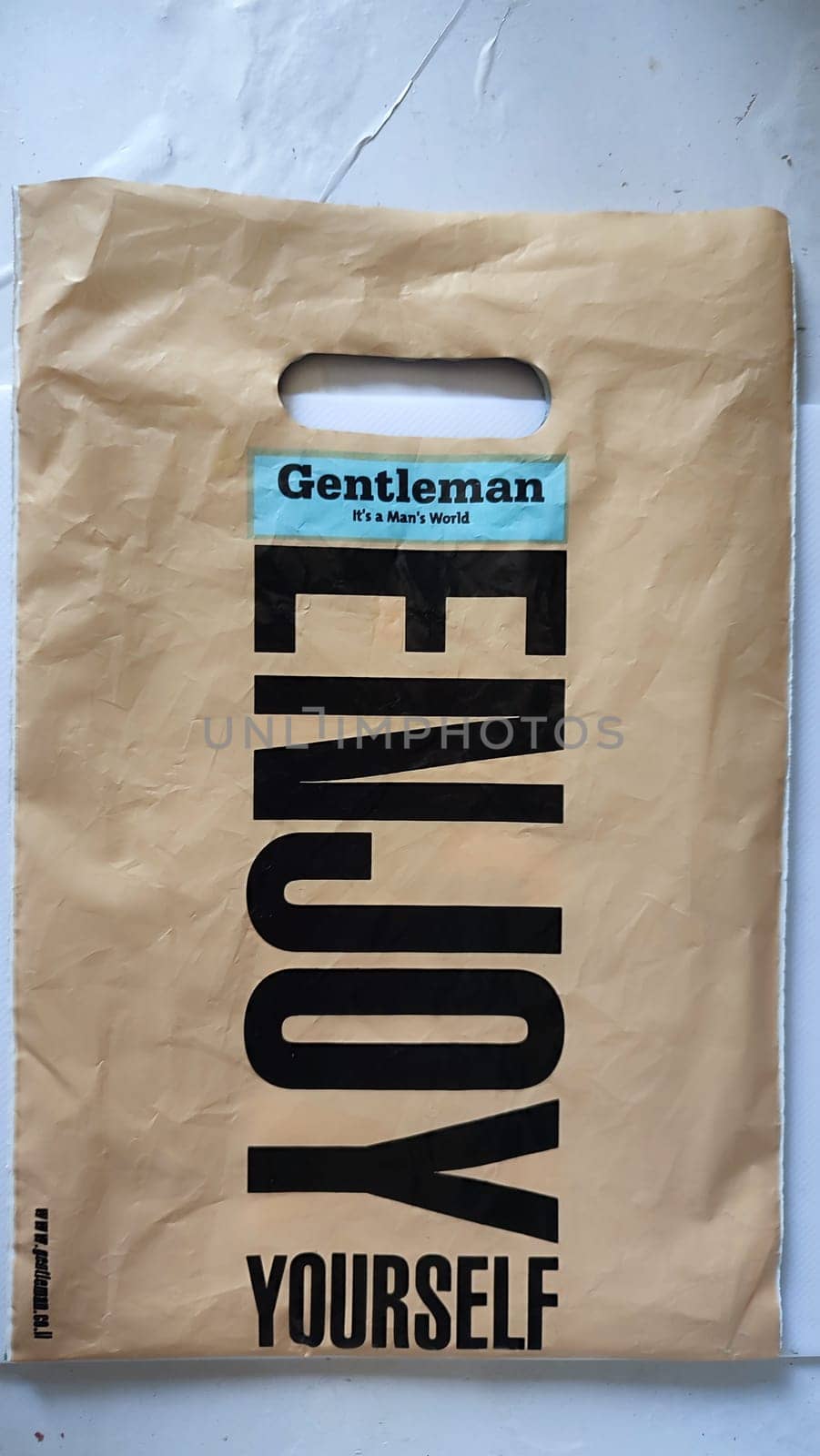 April 6, 2024 Beer Sheva Israel, cellophane bag packaging with the text Enjoy. High quality photo
