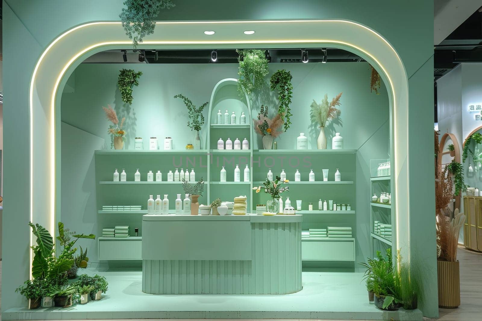 Luxury interior booth of cosmetic product.