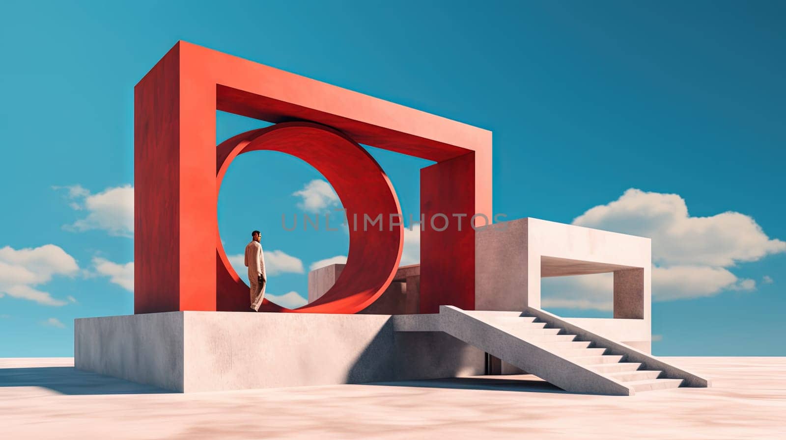 Abstract architecture surreal building. Dream scene with epic architectural abstraction under the blue sky. Generated AI. by SwillKch