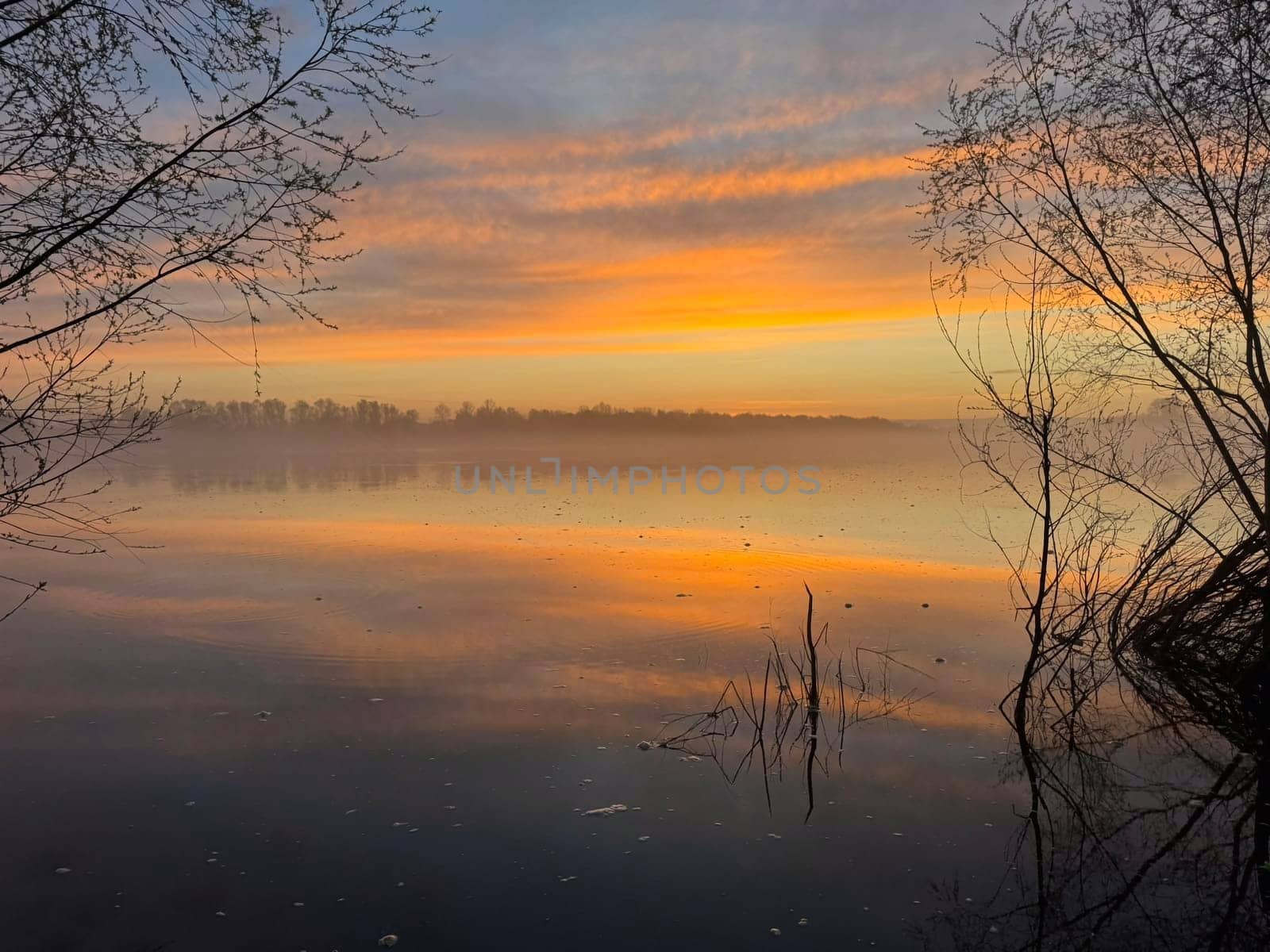 Dawn in the morning in nature on a the river
