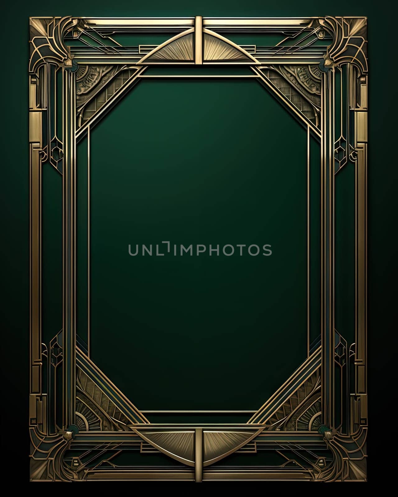 Golden art deco frame with ornament. Retro golden art deco or art nouveu frame in roaring 20s style. Generative AI