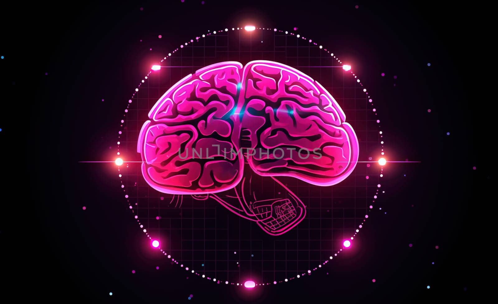 Brain sign in purple color. Neon line styled brain icon, symbol of science and intelligence. Generated AI. by SwillKch