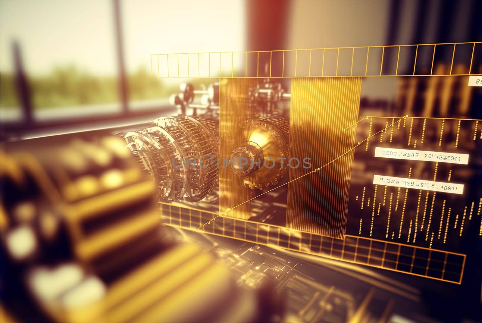 Industrial abstract background with machinery details. Shiny metal equipment concept. Generated AI. by SwillKch