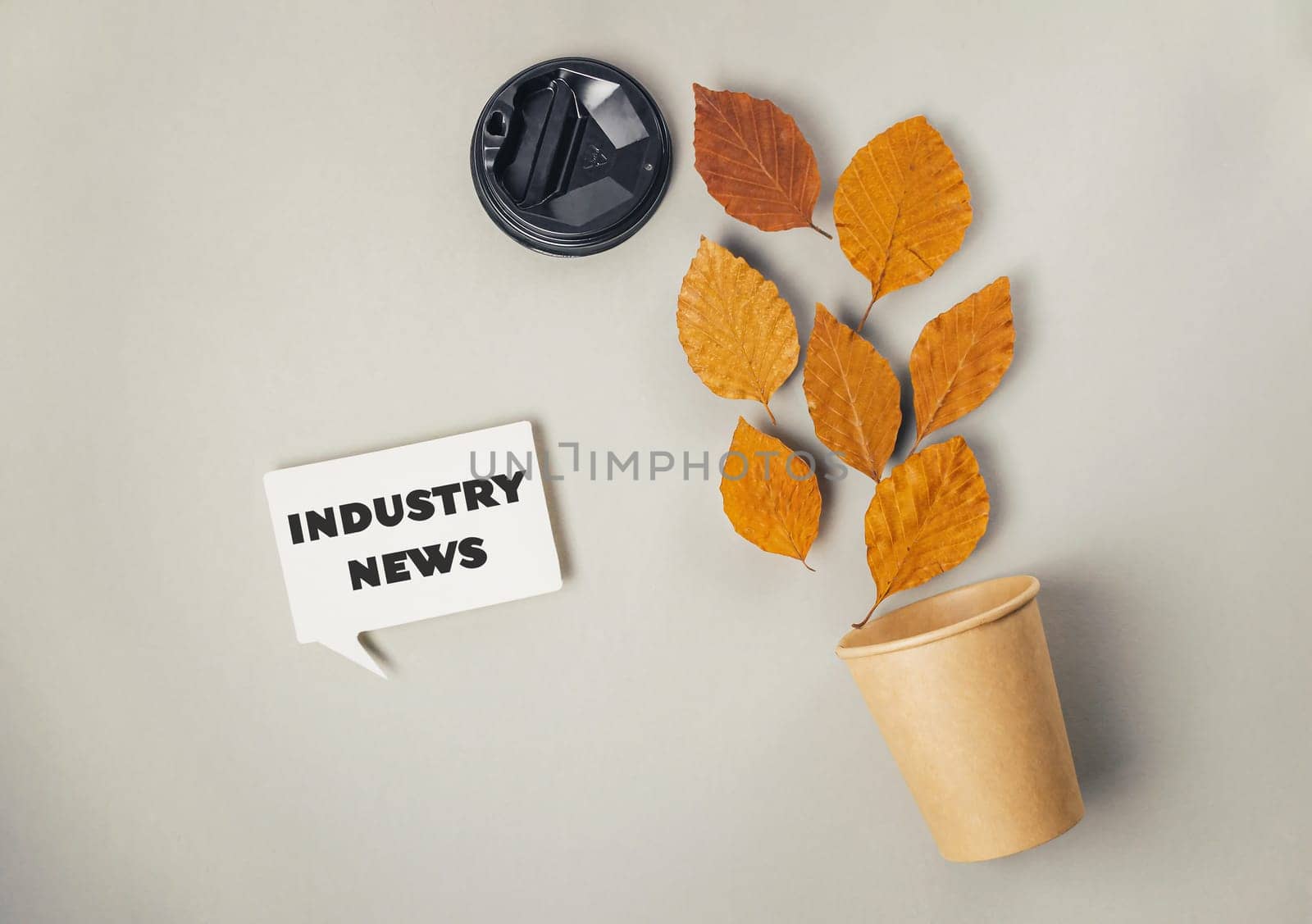 A sign that says Industry News is on a grey background. There is a potted plant with leaves on it
