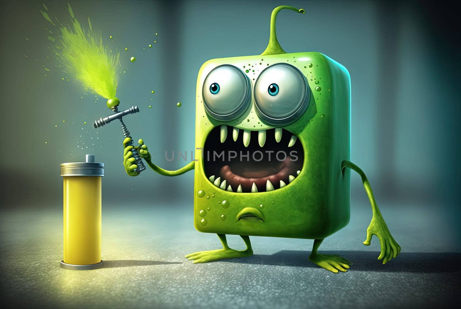 Funny monster character. Crazy cute creature with weird eyes. Generated AI